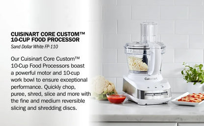 Custom 10-Cup Multifunctional Food Processor, Stainless-Steel Blades, 500W, with control paddles (Mix/Low/High/Pulse), White