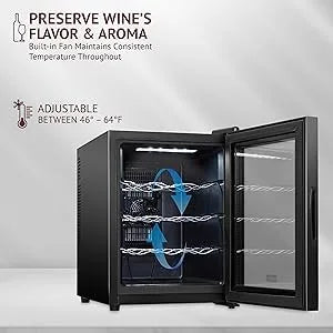 12 Bottle Red and White Wine Thermoelectric Wine Cooler/Chiller, Countertop Wine Cellar with Digital Temperature Display, Black