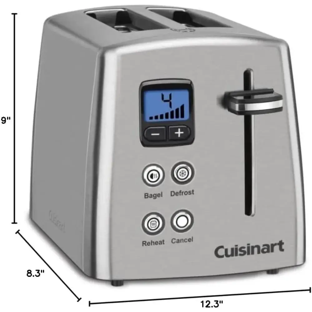 Countdown Metal Toaster, 2-Slice, English Muffins, and Bagels, 5 Adjustable Toast Settings, Cancel and Defrost, 900W.