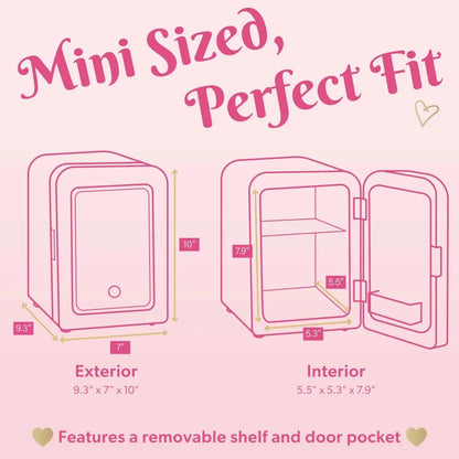 Mini Refrigerator and Personal Beauty Fridge, Mirrored Door with Light, 4 Liter, Built-in Makeup Mirror and a Dimmable LED Light