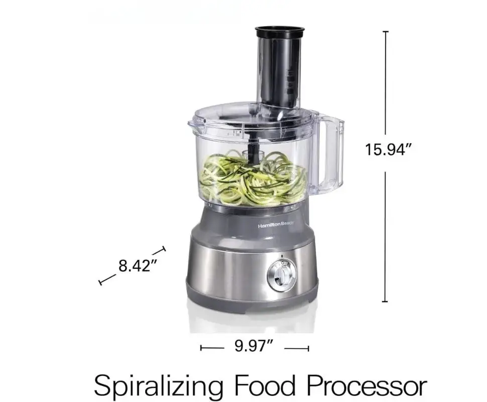 Food Processor & Vegetable Chopper for Slicing, Shredding, Mincing, and Puree, 10 Cups + Veggie Spiralizer, Grey and Stainless