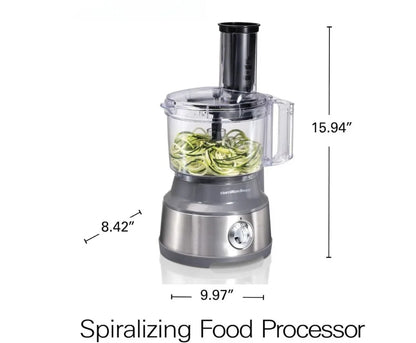 Food Processor & Vegetable Chopper for Slicing, Shredding, Mincing, and Puree, 10 Cups + Veggie Spiralizer, Grey and Stainless