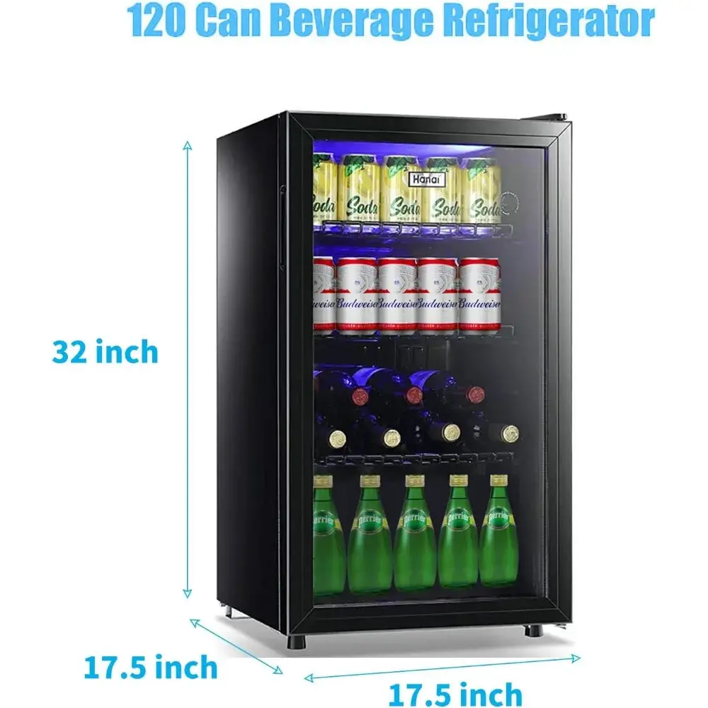 Beverage Refrigerators 120-Can Small Mini Fridge for Home or Bar with Glass Door and Adjustable Removable Shelves, 3.5 Cu.Ft.