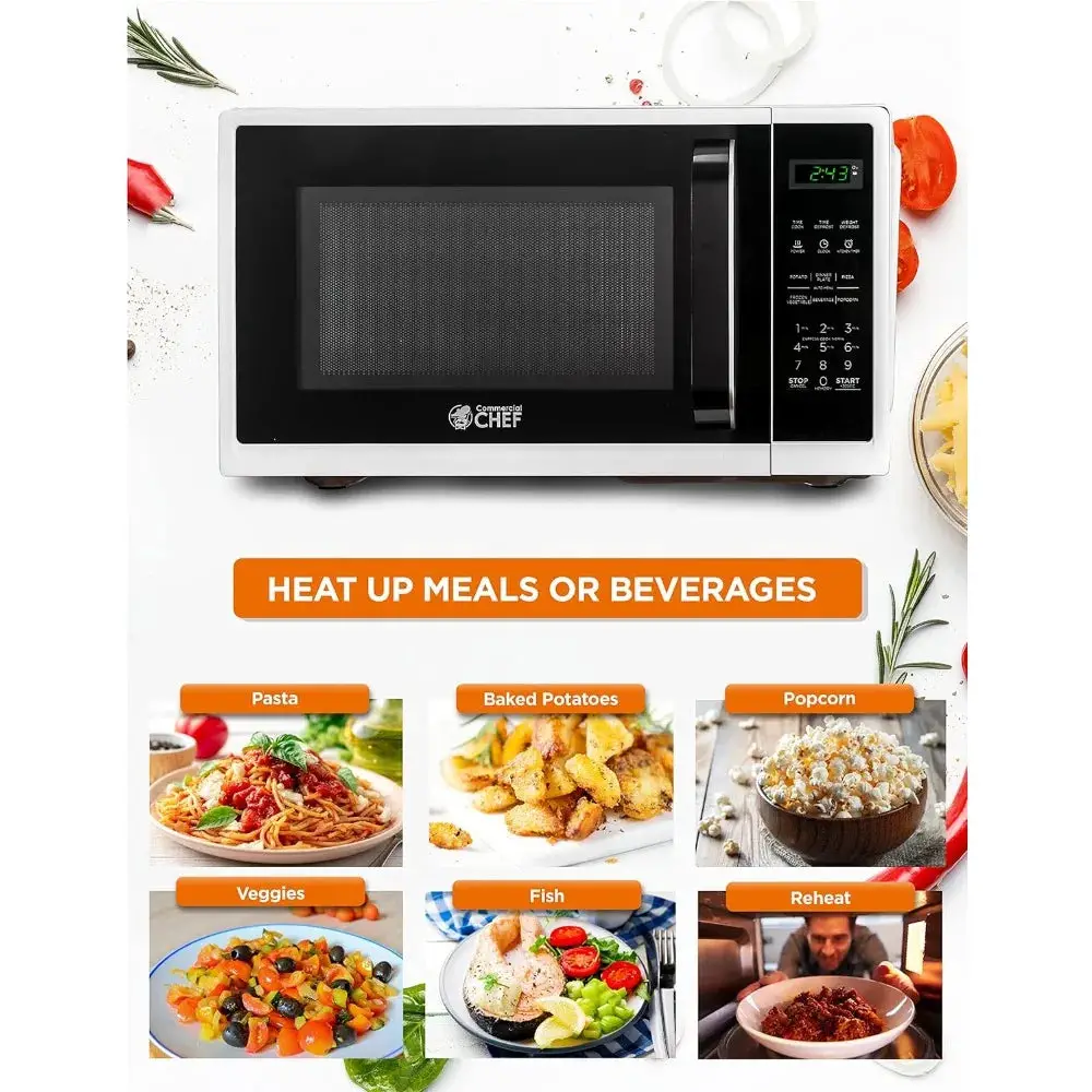 0.9 Cubic Foot Microwave, Small Microwave with Grip Handle, 900W with Digital Display, Door Lock and Kitchen Timer, White