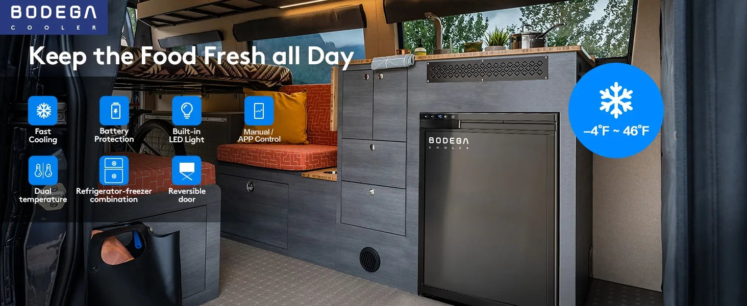 Lodówka kempingowa WIFI APP Control, 65L (2.3cu.ft.) Lodówka kempingowa z zamrażarką, 12 V lodówka samochodowa z zamkiem, (4℉-46℉) lodówka podróżna