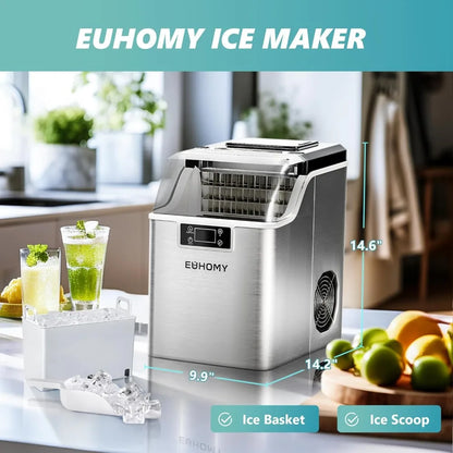 Ice Cube Maker Machine Countertop, 2 Ways to Add Water, 45Lbs/Day, Self-Cleaning Portable Compact, with Ice Scoop & Basket