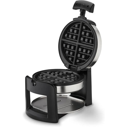 Round Flip Belgian Waffle Maker, Black/Silver, 1 inch thick, waffle maker mini