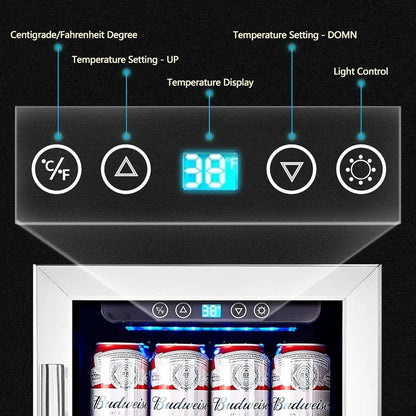 15” Beverage Cooler and Refrigerator Under Counter Built-in or Freestanding, 96 Cans Capacity Mini Fridge- for Soda, Water, Beer