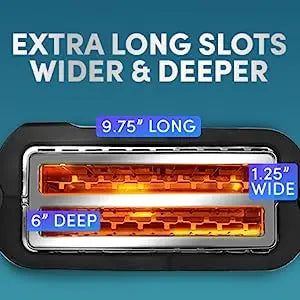 Long Slot 4 Slice Toaster, Countdown Timer, 6 Toast Setting, Defrost, Cancel Function, Built-in Warming Rack, Extra Wide Slots