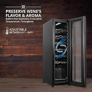 14 Bottle Compressor Wine Cooler Refrigerator w/Lock, Freestanding Wine Cellar for Red, White, Champagne or Sparkling Wine