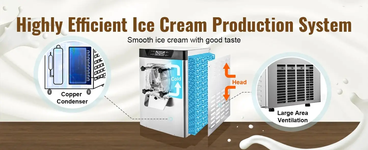 Commercial Ice Cream Machine 1400W 20/5.3 Gph Hard Serve Ice Cream Maker with LED Display Screen Auto Shut-Off Timer