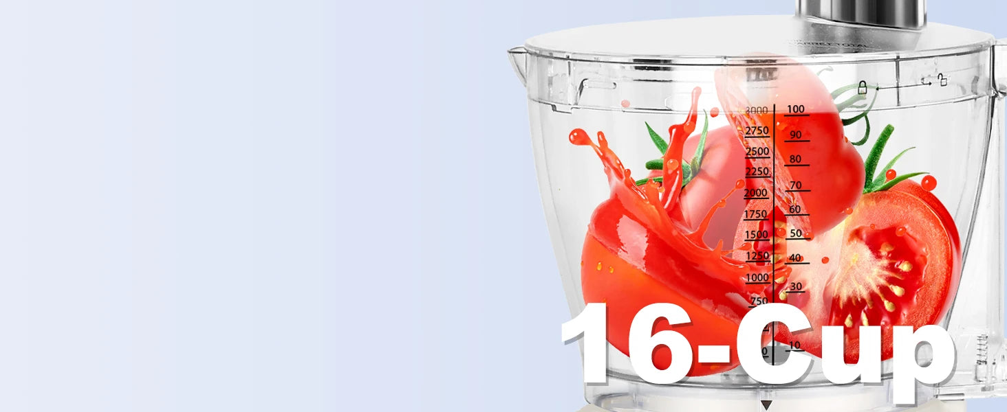 Кухонний комбайн на 16 чашок з ящиком для зберігання, електричний подрібнювач овочів 10-в-1 для нарізання, тіста, надзвичайно великий отвір для завантаження 3 дюйми, 600 Вт
