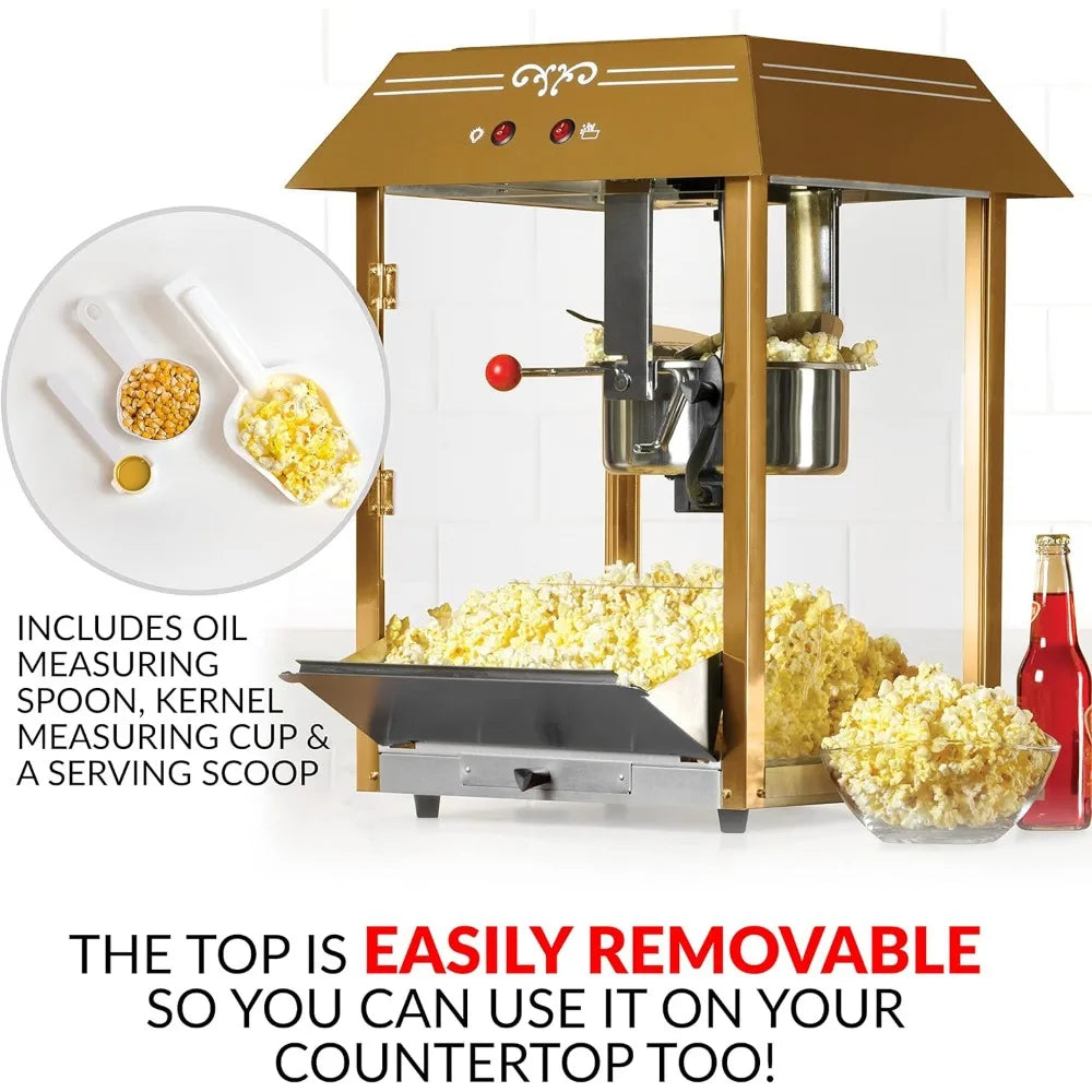 Maszyna do popcornu, profesjonalny wózek z czajnikiem 10 oz, robi do 40 filiżanek, zabytkowa maszyna do popcornu w stylu kina, czerwona