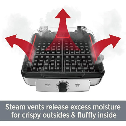 Gourmet Digital Waffle Maker with Removable, Dishwasher-safe Plates. 4 slices, coated with a PFOA-free nonstick, Silver