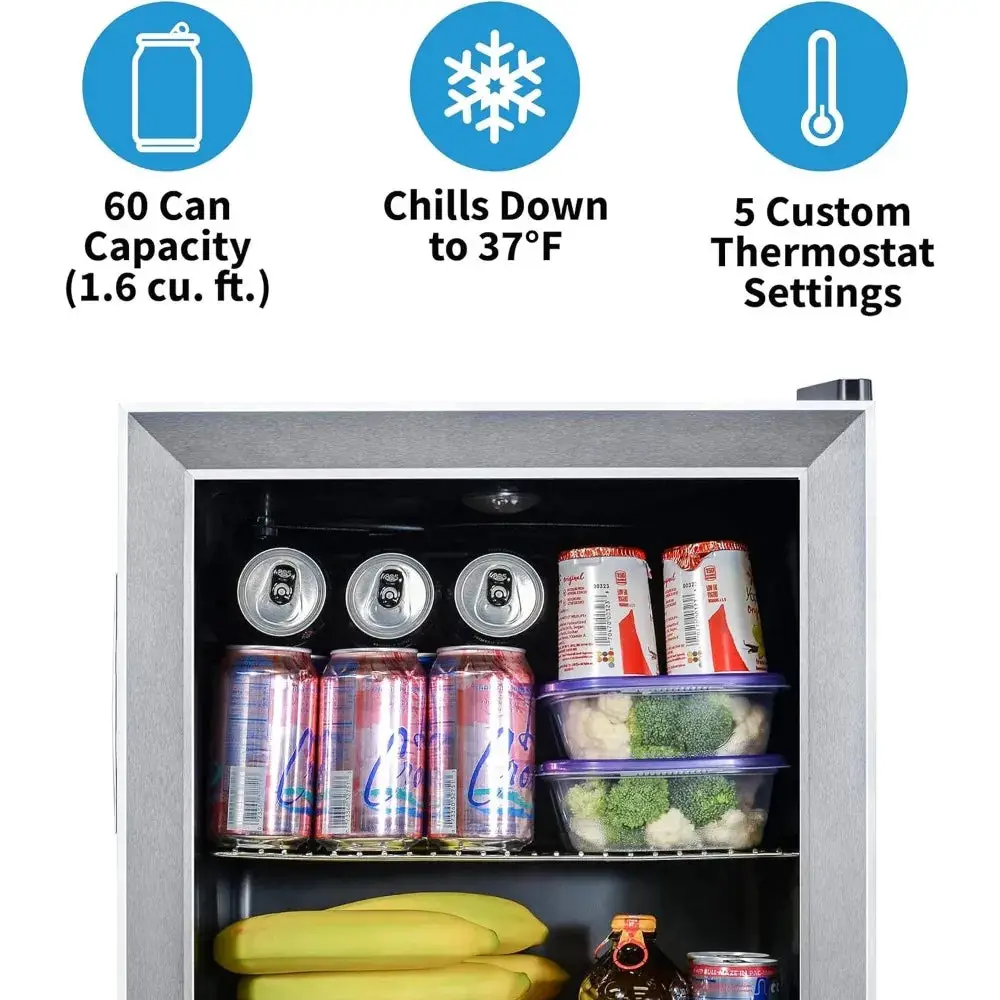 Mini Fridge Beverage Refrigerator and Cooler, Up To 60 Cans, Cools to 37 Degrees Perfect For Beer, Wine, Soda, and Pop