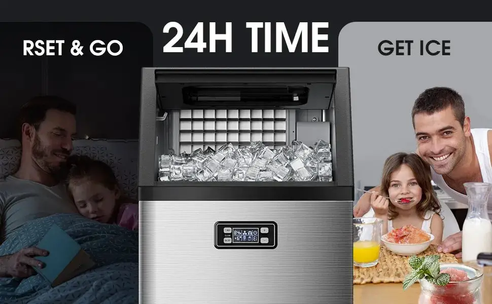 Commercial Ice Maker,100 lbs, 2-Way Add Water, Self-Cleaning, with 24 Hour Timer,33 lbs Basket, Stainless Steel Ice Makers