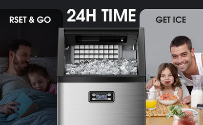 Commercial Ice Maker,100 lbs, 2-Way Add Water, Self-Cleaning, with 24 Hour Timer,33 lbs Basket, Stainless Steel Ice Makers