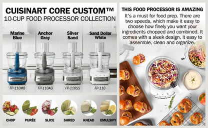 Custom 10-Cup Multifunctional Food Processor, Stainless-Steel Blades, 500W, with control paddles (Mix/Low/High/Pulse), White