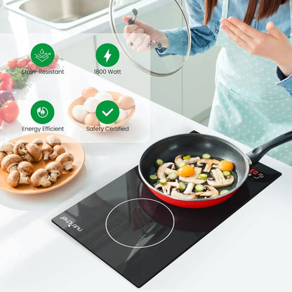 Induction Cooktop- 2 Glass Induction Burner Zones with Adjustable Temperature Settings-1800W Cooker with Digital Touch Sensor