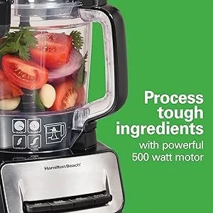 Food Processor and Vegetable Chopper, BPA Free, Stainless-Steel Blades, 14 Cup + 4-Cup Mini Bowls, 3-Speed 500-Watt Motor, Black