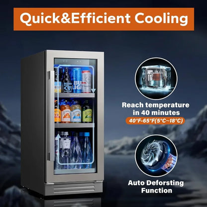 Independent 15 inch beverage refrigerator, capable of storing 100 cans of beverages. Refrigerator 34 ° F -54 ° F