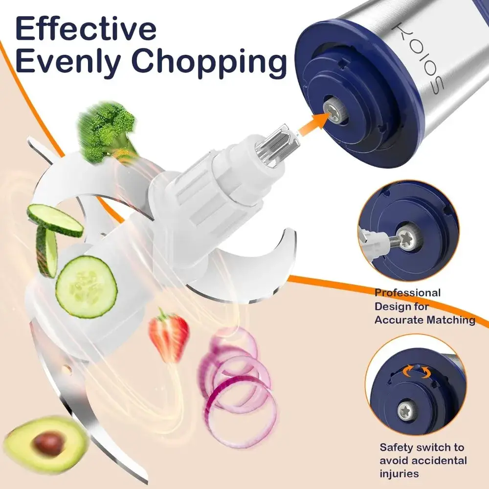 500W Powerful Electric Food Processor with 8 Cup Stainless Steel & Glass Bowls, 2 Speed Mode Electric Meat Grinder Chopper