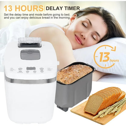 Gluten free bread maker with fruit and nut dispenser, 14 in 1 bread maker with dual paddle programmable 3 shell colors, white