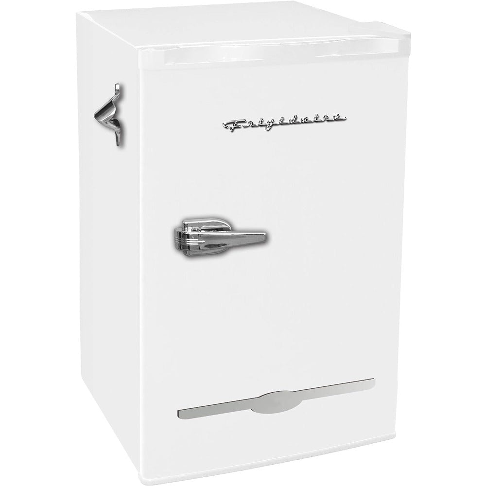 3.2 Cu Ft White Retro Bar Fridge, with Side Bottle Opener, Household Mini Refrigerator, Small Portable, Easy to Place