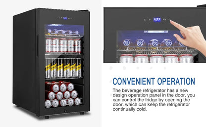 Beverage Refrigerator and Cooler Freestanding, 96 Cans Mini Fridge with glass door and Lock, Small Drink Fridge, with LED Light