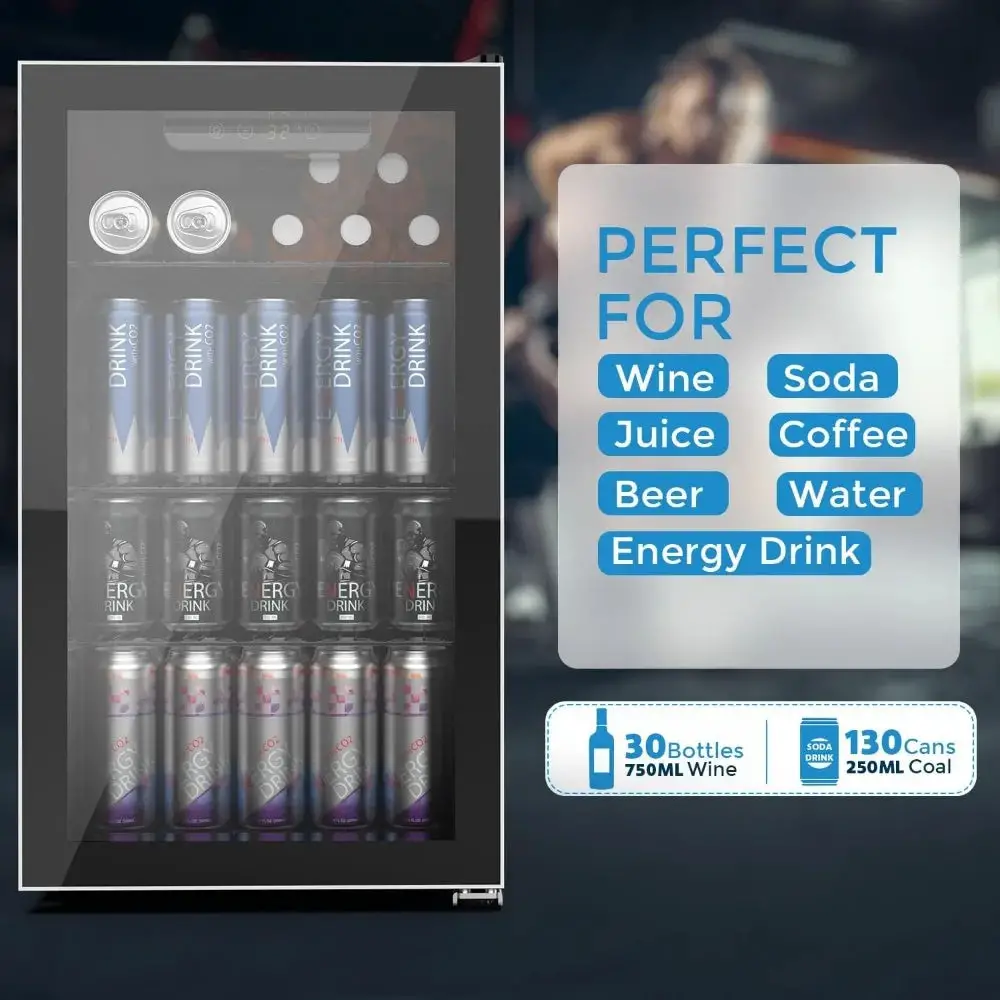 Beverage Refrigerator and Cooler, Mini Fridge 130 Can, Little Cooler with Digital Display 32~61℉, Refrigerator with 4 Shelves