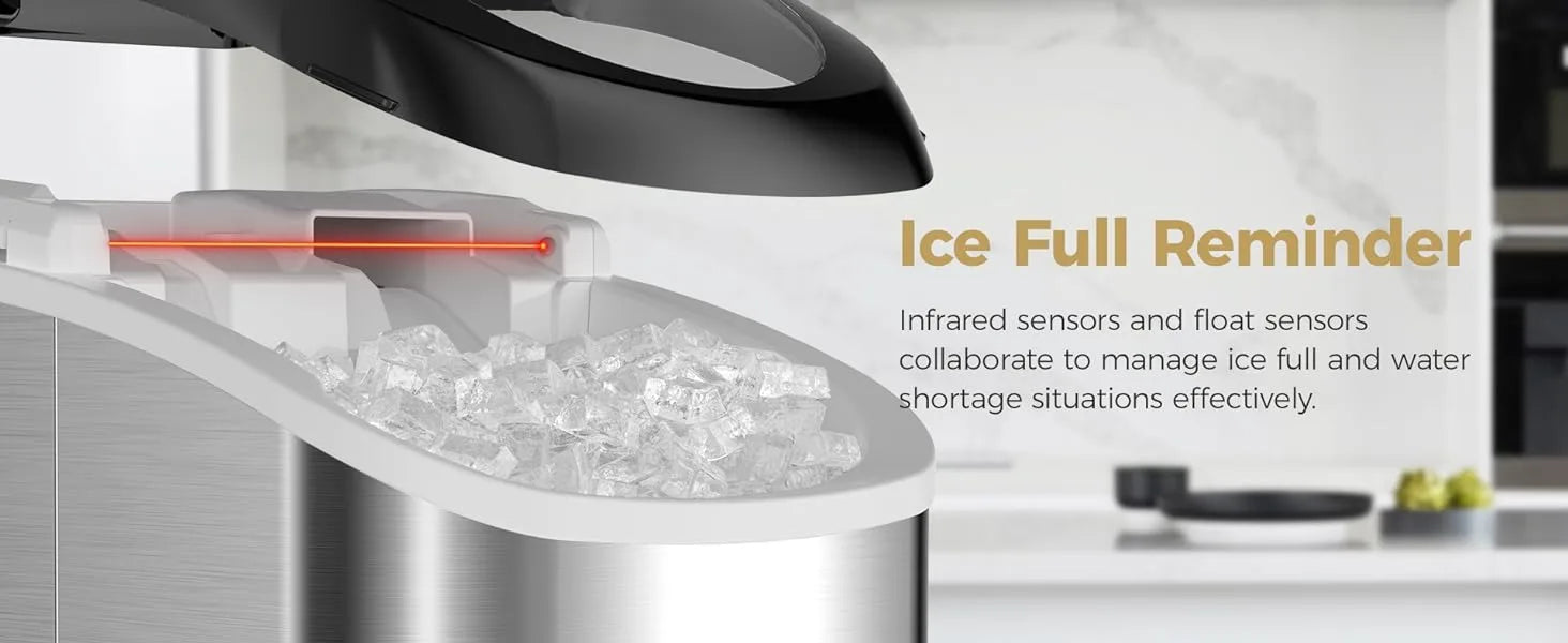 Nugget Ice Makers Countertop, 33 Lbs/Day Sonic Ice Maker, with Tooth-Friendly Chewable Ice, with Self-Cleaning Function