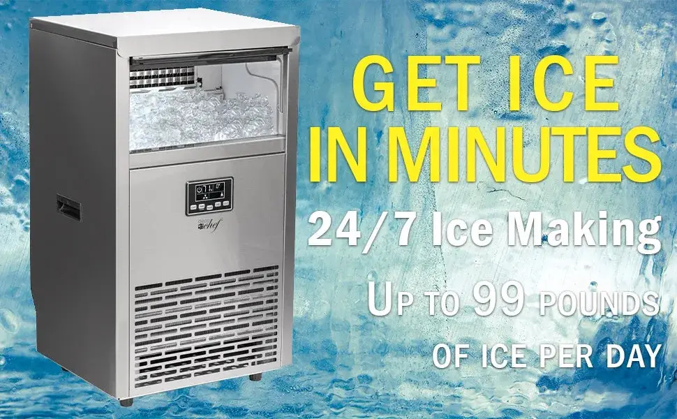 Commercial Ice Maker 99lb Every 24 Hours 33lb Storage Capacity, Stainless Steel, Includes Connection Hoses and Ice Scoop