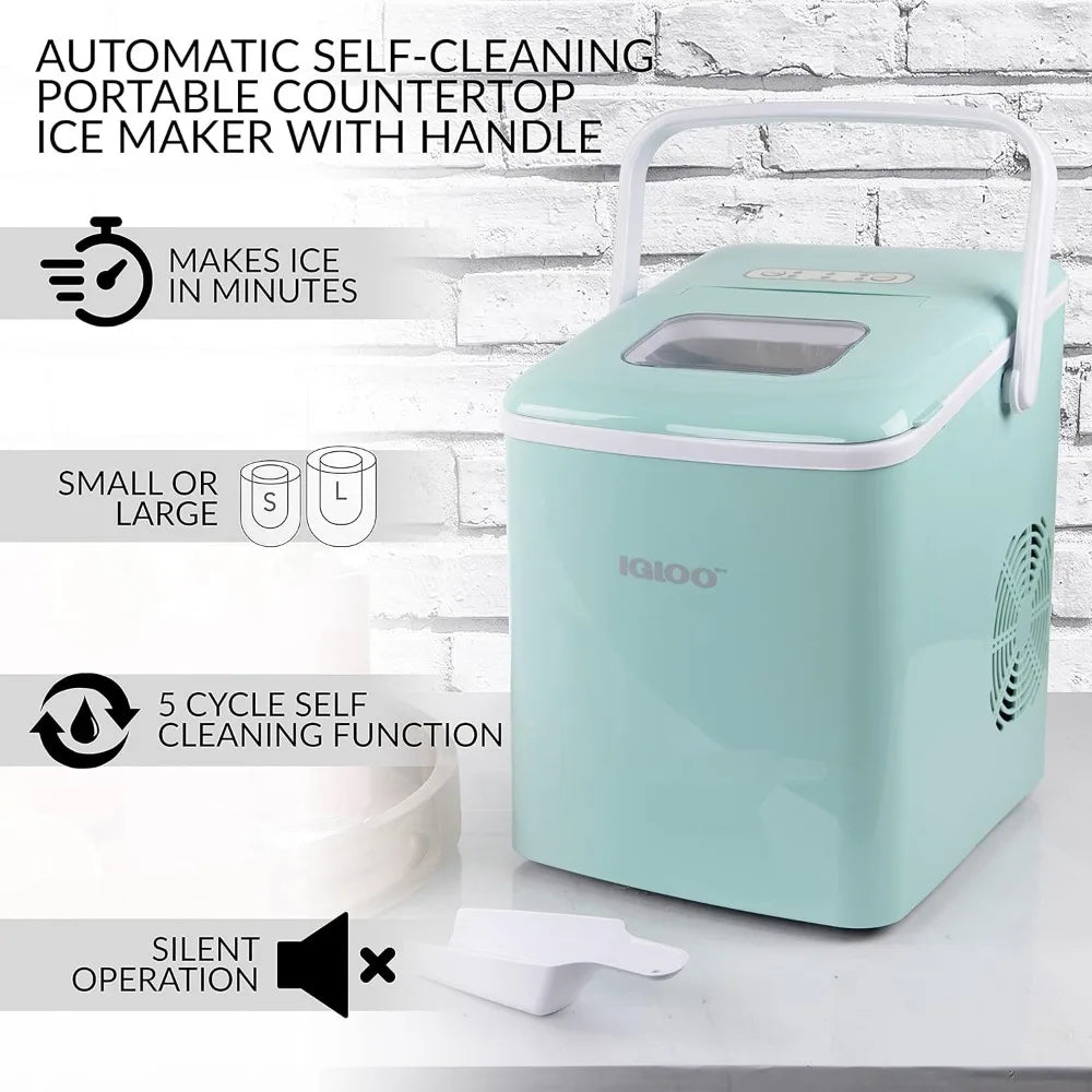 Self-Cleaning Portable Electric Countertop Ice Maker Machine with Handle, 26 Pounds in 24 Hours, With Ice Scoop and Basket