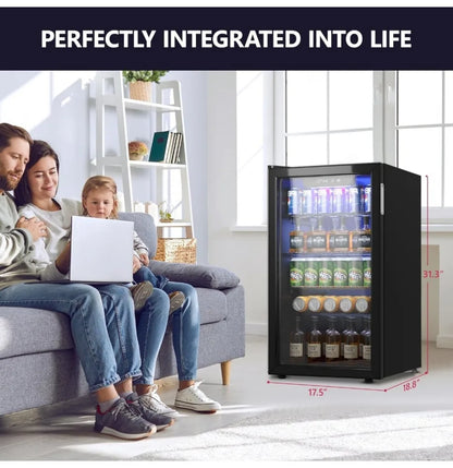 Beverage Refrigerator Cooler - 126 Can Mini Fridge with Glass Door for Soda Beer or Wine, with Adjustable Removable Shelves