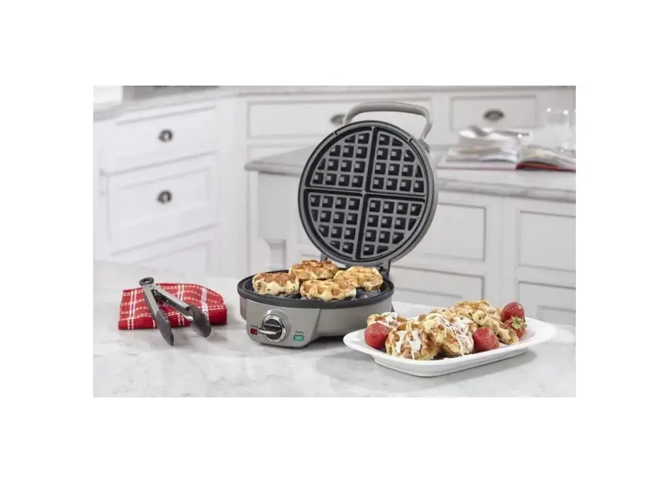 Mini Belgian Waffle Maker, Round Mini Waffle Iron, 6-setting adjustable browning control, Silver, Non-Stick Cooking Surface