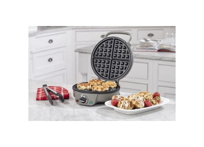 Mini Belgian Waffle Maker, Round Mini Waffle Iron, 6-setting adjustable browning control, Silver, Non-Stick Cooking Surface