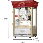 Popcorn Red Movie Theater Style 8 uncji, antyczna maszyna do popcornu, wykonana ze stali nierdzewnej i hartowanego szkła, strefy żywności