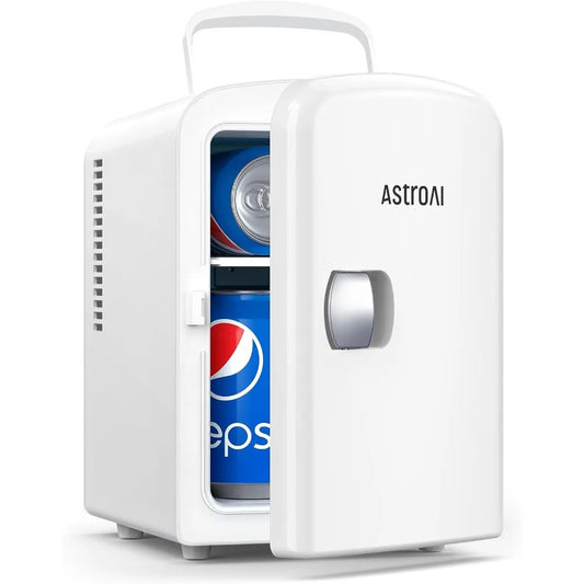 4 Liter/6 Can AC/DC Portable Thermoelectric Cooler Refrigerators for Skincare, Beverage, Home, Office and Car, ETL Listed (White