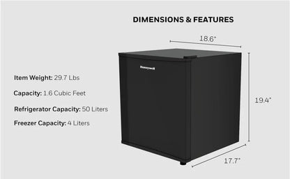 Compact Refrigerator 1.6 Cu Ft Mini Fridge with Freezer, Single Door, Low noise, with Adjustable Temperature Settings, Black