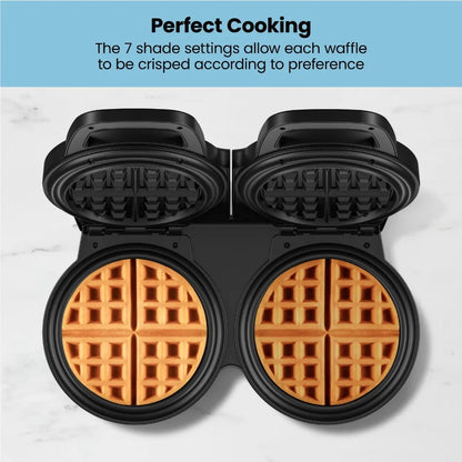 Double Waffle Maker, 6-Inch,2 at a time, 7 Shade Temp Control, Non-Stick, Stainless Steel, mini waffle maker