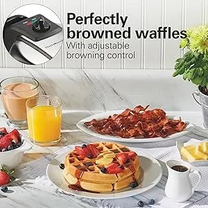 Belgian Waffle Maker with Removable Nonstick Plates, Single Flip, Ceramic Grids, 800-watts, Adjustable Browning Control, Black