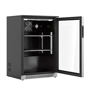 20 Inch Beverage Fridge with Glass Door, 120 Can Mini Fridge with Blue LED Light for Beer, 36-50°F Under Cooler, Auto Defrost