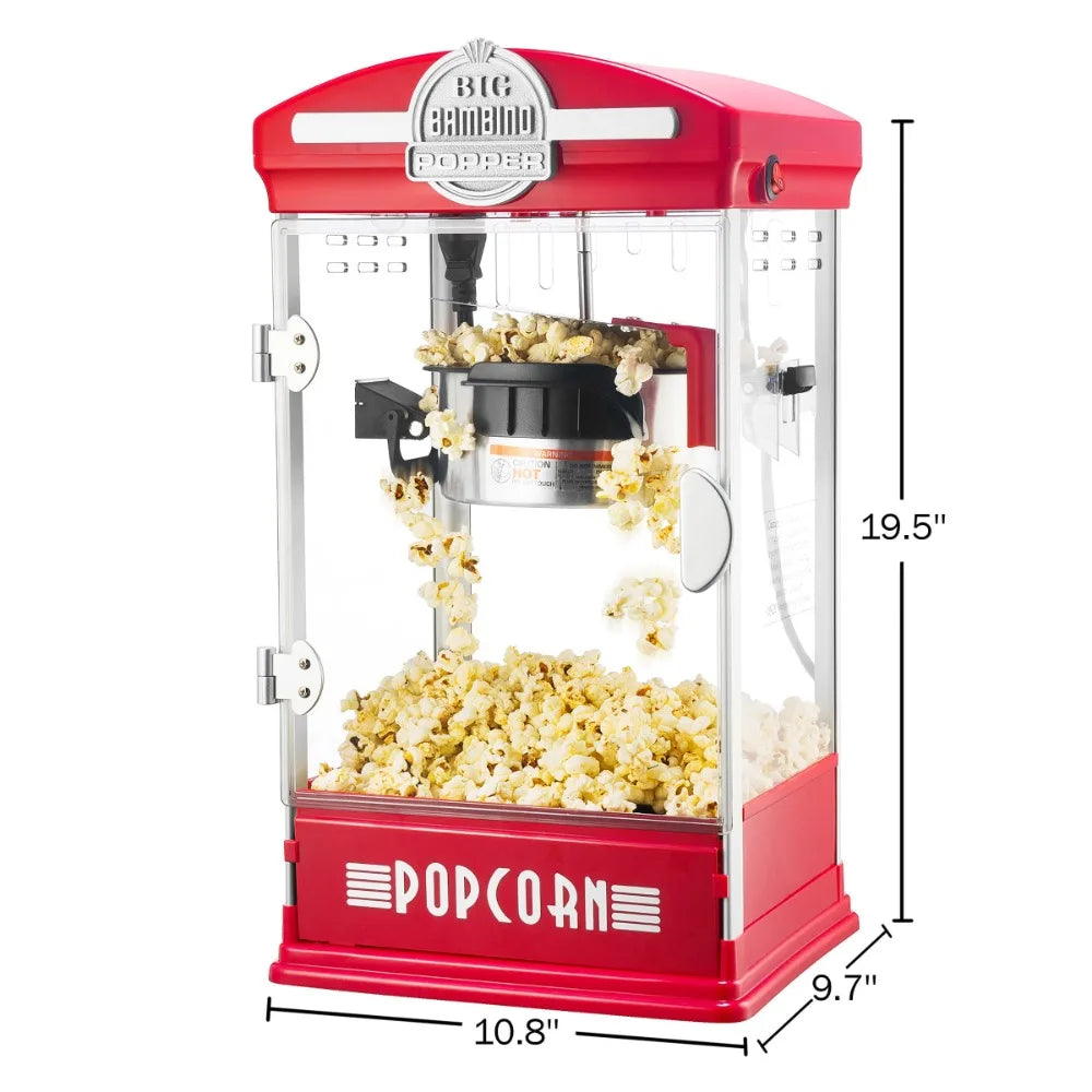 Maszyna do popcornu - staromodna maszyna do popcornu z czajnikiem o pojemności 4 uncji, kubkami pomiarowymi, łyżką i kubkami do serwowania (czerwona)