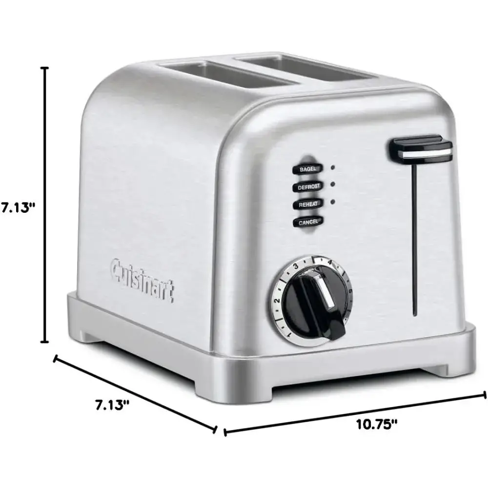 Toasters 2 Slice Metal Classic Toaster, New, 6-Setting Browning Dials, Reheat, Defrost and Bagel Buttons with LED Indicators