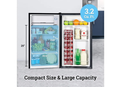 3.2 Cu.Ft. Single Door Compact Refrigerator with Freezer, Slide Out Glass Shelf, Perfect for Homes, Offices, Dorms