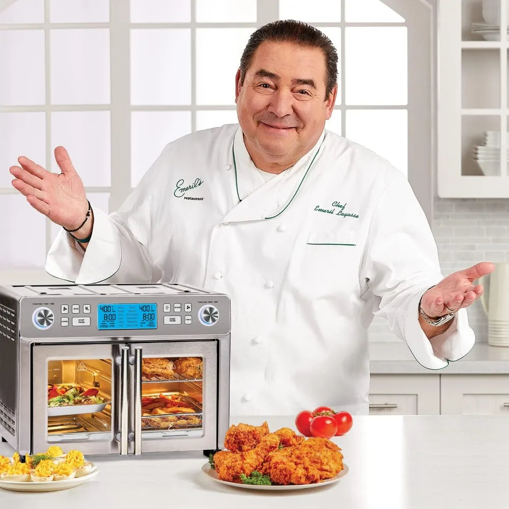 Piekarnik dwustrefowy 360 Air Fryer Combo z drzwiami francuskimi, 25 QT, umożliwiający jednoczesne przyrządzanie dwóch potraw na dwa różne sposoby