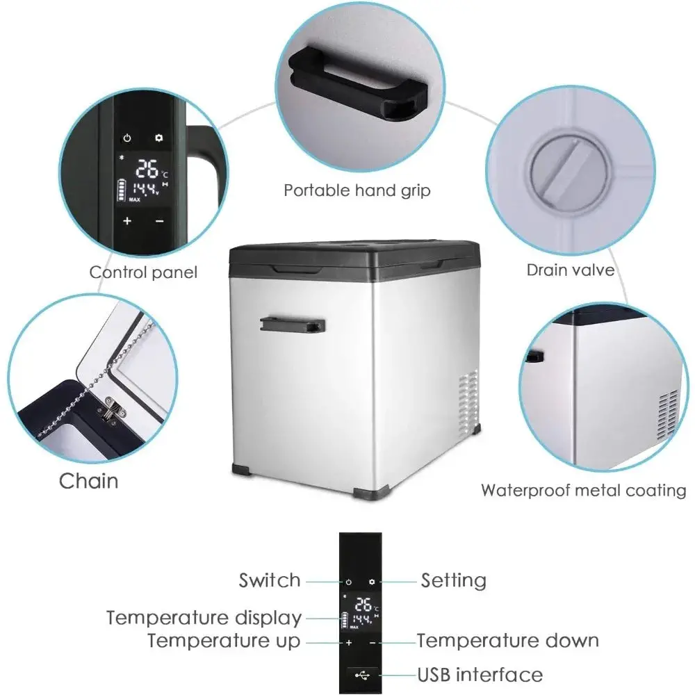 12-volt Refrigerator 54qt Portable Freezer Electric Cooler Compressor Car Fridge for Car 12/24V DC and 90-250 AC, Cooling to -4F