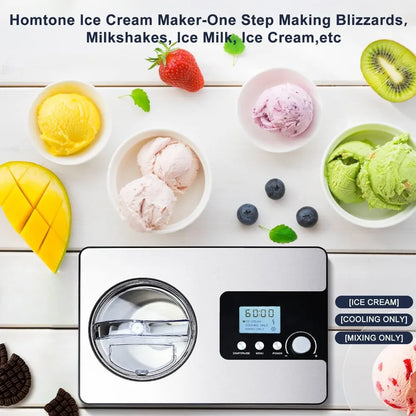 Ice Cream Maker, No Pre-Freezing Automatic Ice Cream Machine 2.1 Quart with Built-in Compressor and LCD Timer for Gelato