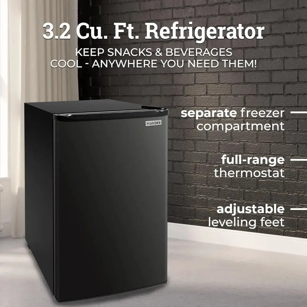 3.2 Cu.Ft. Single Door Compact Refrigerator with Freezer, Slide Out Glass Shelf, Perfect for Homes, Offices, Dorms