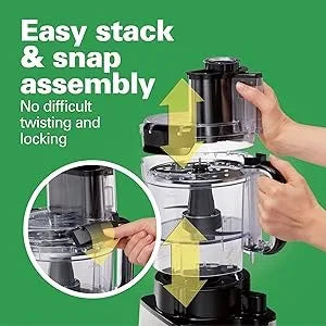 Stack & Snap Food Processor and Vegetable Chopper, BPA Free, Stainless-Steel Blades, 12 Cup Bowl, 2-Speed 450-Watt Motor, Black